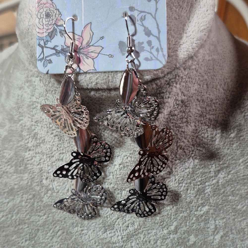 Elegant Silver and Black Butterfly Earrings